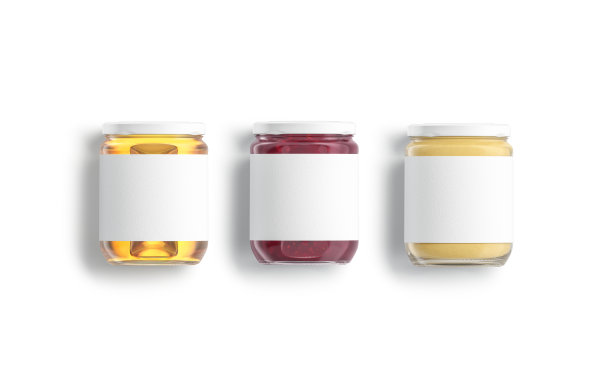 空白玻璃罐，蜂蜜，果酱和花生酱模型图片下载