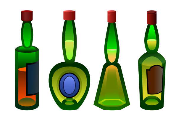 设绿色玻璃瓶装烈性酒精饮料图片下载