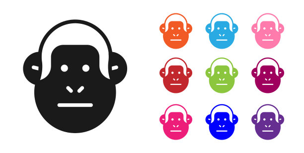 黑色猴子图标孤立在白色背景图片下载