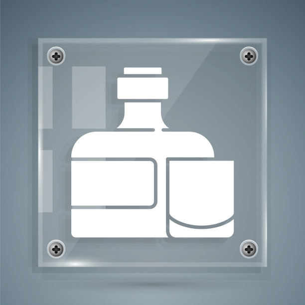 白色威士忌酒瓶和玻璃图标隔离图片下载