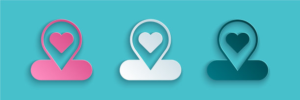 纸切割地图指针与心脏图标隔离上图片下载