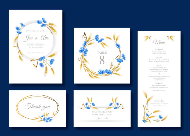 春季和夏季婚礼邀请集模板与玉米花和小麦图片下载