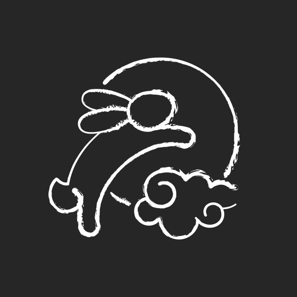 兔子和月亮粉笔白色图标上的黑色背景图片下载