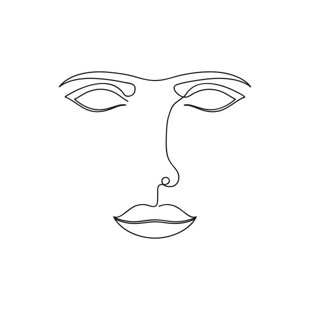 一行抽象的脸。连续线条绘制女性肖像。向量图片下载