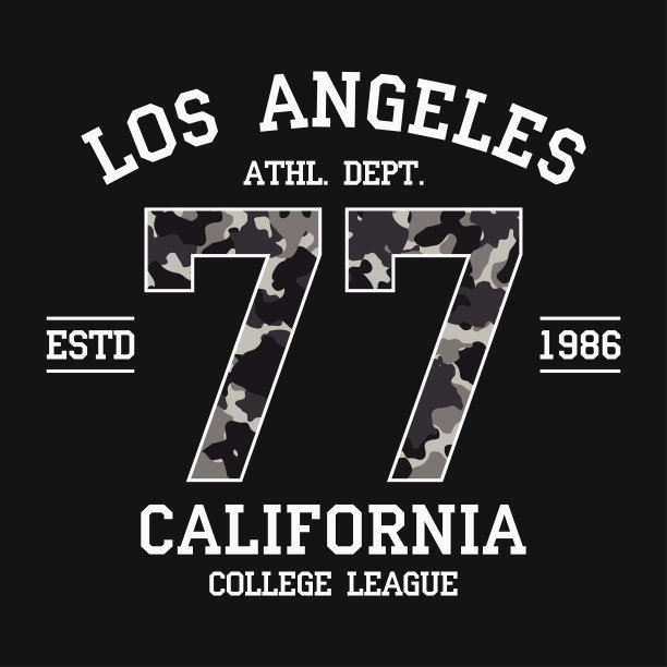 加州洛杉矶设计的迷彩纹理t恤。LA排版图形t恤与口号。在军队和军队风格的服装印花。向量图片下载
