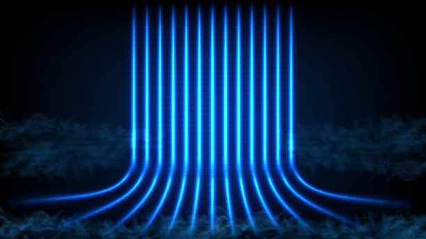 抽象的未来主义背景蓝色空舞台和霓虹灯聚光灯舞台背景图片下载