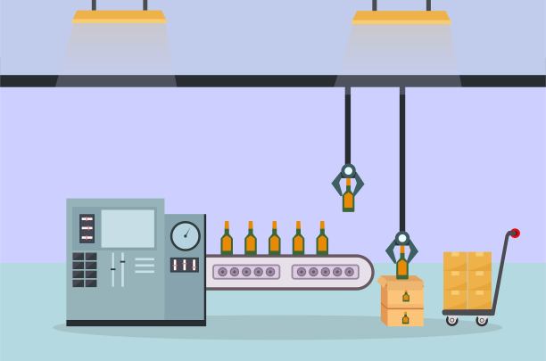 工厂输送包装瓶上盒图片下载