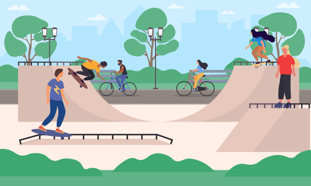 骑自行车、踏板车、滑板的青少年图片下载