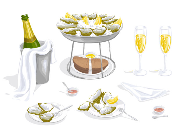 牡蛎和香槟。图片下载