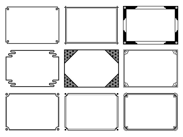 一套四角有日式装饰的长方形框架图片下载