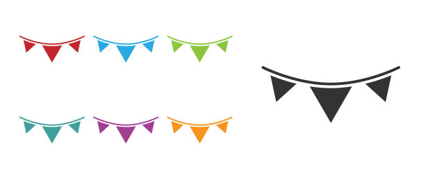 黑色狂欢节花环与旗帜图标孤立图片下载