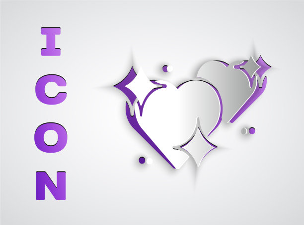 剪纸上两颗相连的心孤立在灰色的图标上图片下载