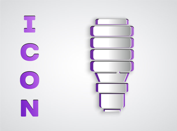 剪纸led灯泡图标孤立在灰色图片下载