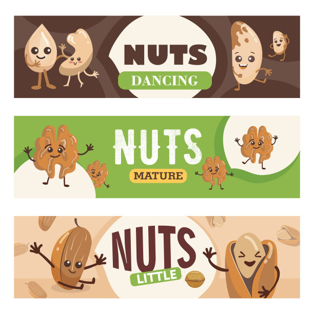 好玩的坚果人物旗帜系列卡通矢量插图图片下载