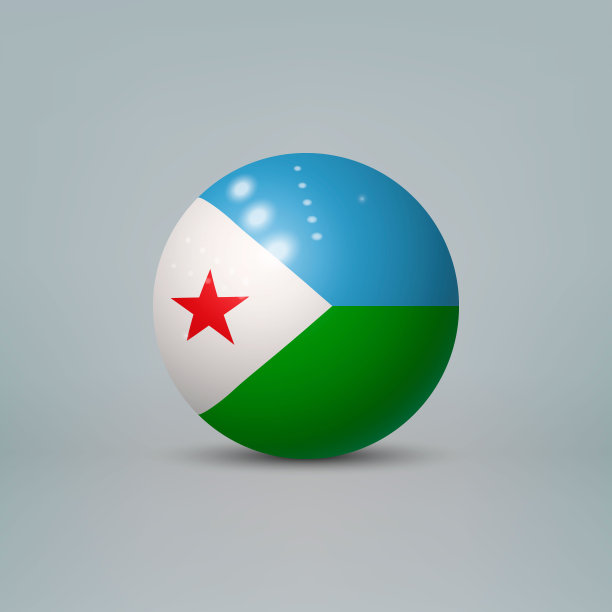3d逼真光滑的塑料球或球体与吉布提国旗图片下载