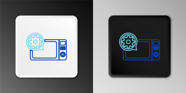 线微波炉和齿轮图标孤立在灰色背景。调整app，服务理念，设置选项，维护，维修，固定。色彩斑斓的轮廓的概念。向量图片下载