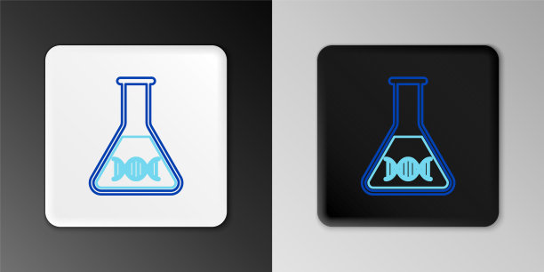 线DNA研究，搜索图标孤立在灰色背景。基因工程，基因测试，克隆，亲子鉴定。色彩斑斓的轮廓的概念。向量图片下载