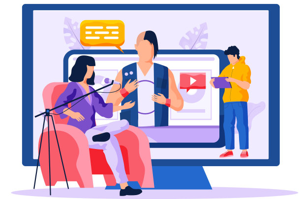 一个女人坐在靠近麦克风的红色扶手椅上图片下载