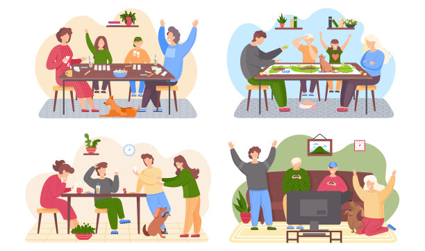 幸福的一家人正坐在桌前玩着棋盘图片下载