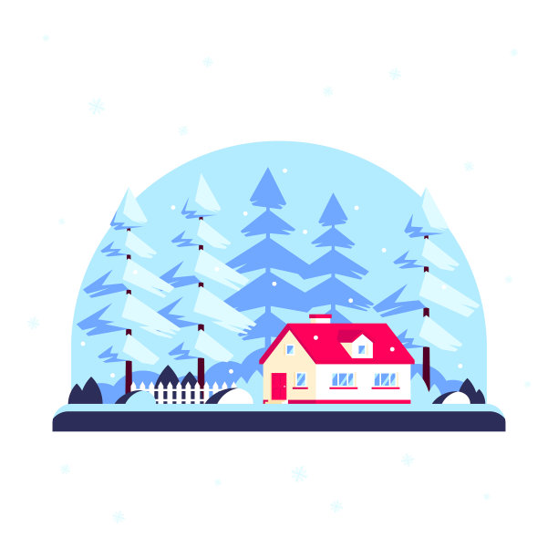 冬季景观与树木和家庭的家图片下载