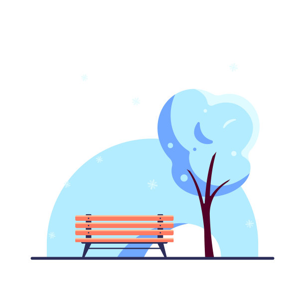 长凳在冬季城市公园扁平化风格图片下载