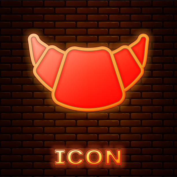 霓虹灯牛角面包图标孤立在砖墙上图片下载