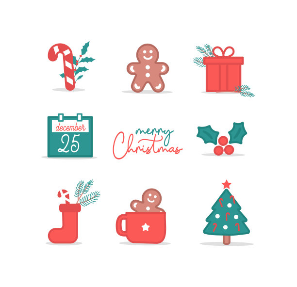 圣诞图标设置在白色的背景图片下载