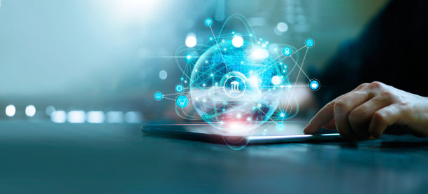 商人使用平板电脑在线银行和支付，数字营销。金融和银行网络。网上购物与图标客户网络连接，网络安全。业务技术。图片下载