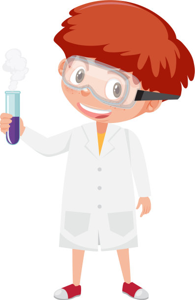 穿着科学家服装拿着科学物品的男孩图片下载