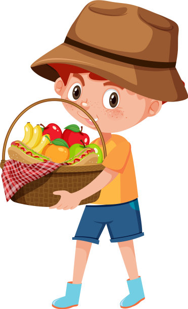 男孩拿着野餐篮卡通人物图片下载