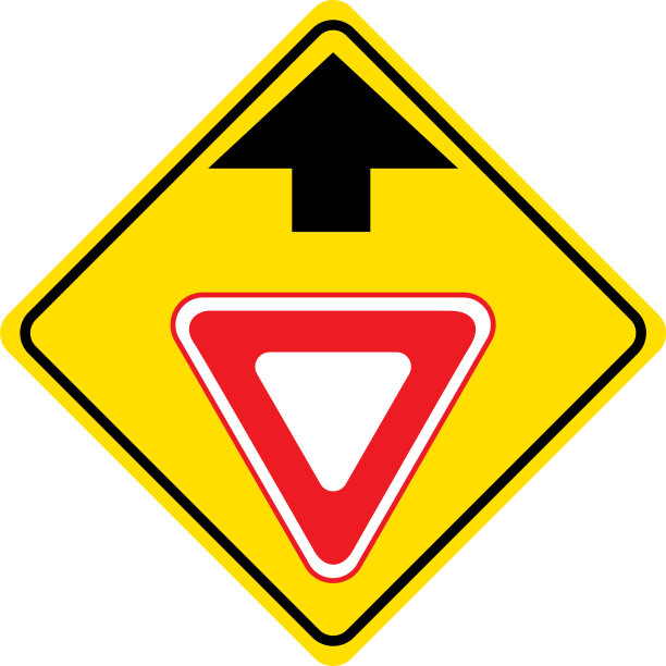 在白色背景的交通标志前让路图片下载