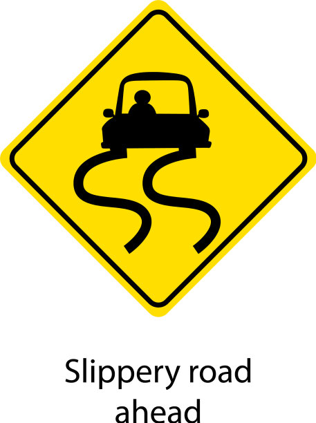 黄色交通警告标志，白色背景图片下载