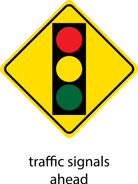 黄色交通警告标志，白色背景图片下载