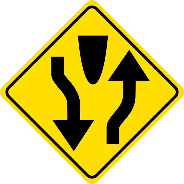 白色道路上的分隔警告标志图片下载