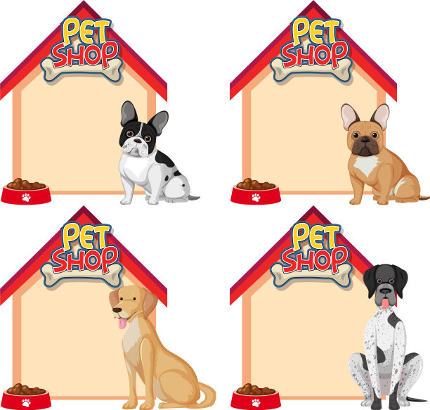 用可爱的狗狗设置空白的狗屋横幅图片下载