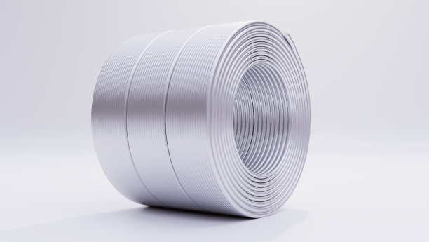 白色背景上的铝线盘电缆卷轴。工业金属铝芯。3 d渲染。图片下载