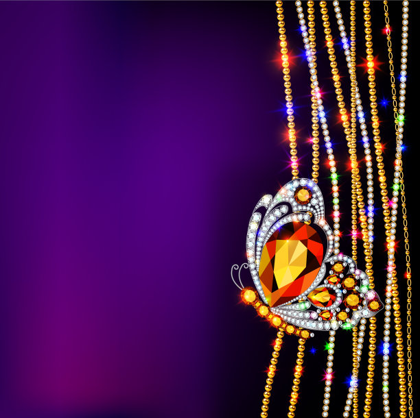 闪亮的珠宝背景框架与蝴蝶图片下载