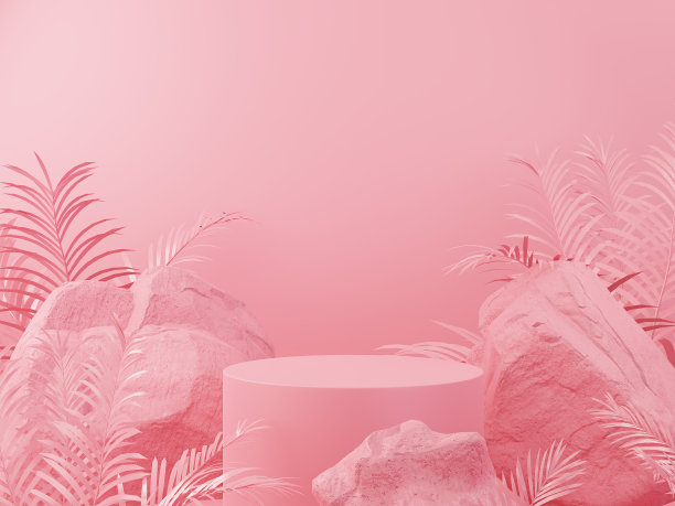 粉色几何石头和极简主义模型讲台展示化妆品产品展示。图片下载