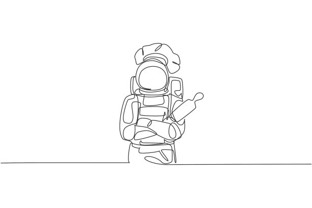 单线连续画宇航员厨师图片下载