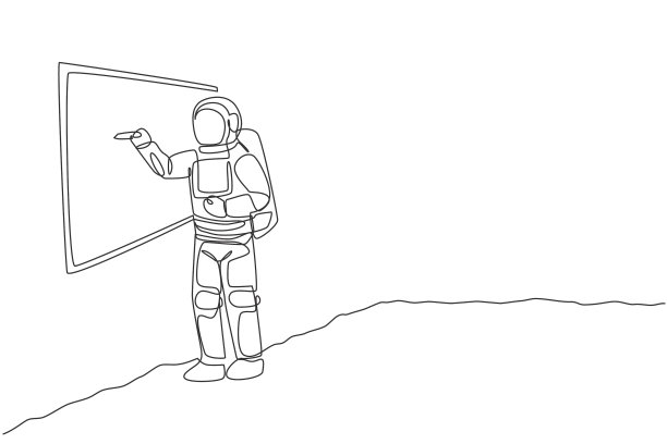 一条连续的线画着年轻的宇航员图片下载