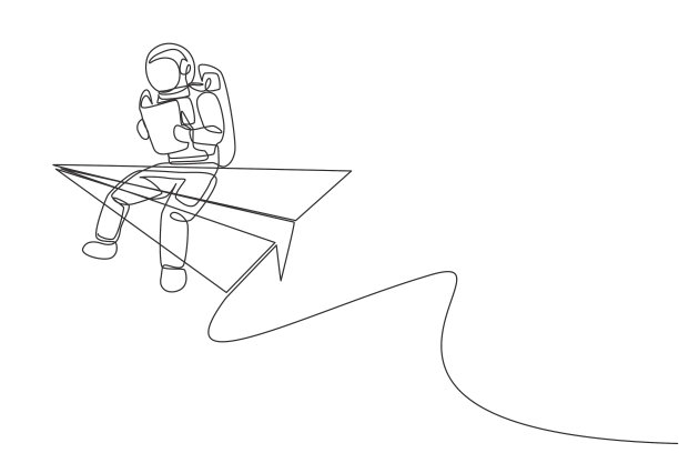 一条连续的线画着年轻的宇航员图片下载