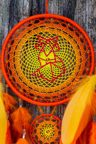 手工捕梦网，用羽毛、线和珠子绳挂图片下载