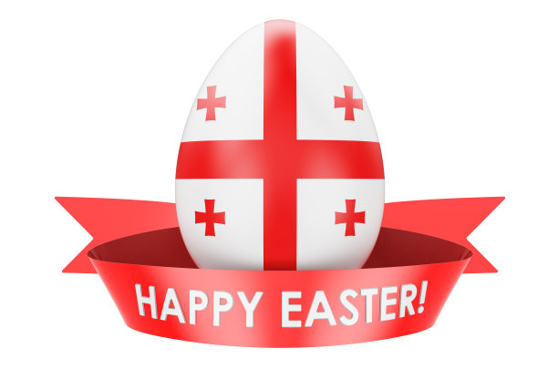 带有格鲁吉亚国旗的复活节彩蛋。复活节快乐的格鲁吉亚概念，3D渲染孤立的白色背景图片下载