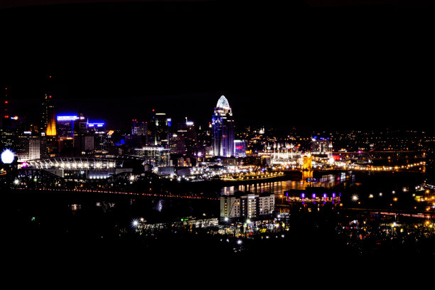 从德福公园看到的辛辛那提市中心的夜景图片下载