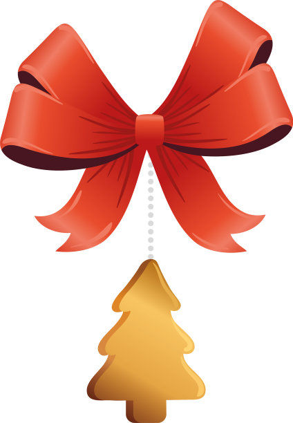 圣诞树上挂着金蝴蝶结图片下载