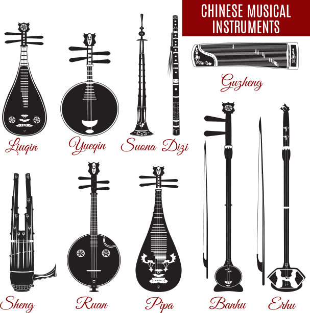 黑白中国乐器图片下载