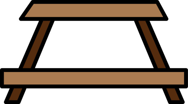 木制露营桌线和填充风格图标图片下载