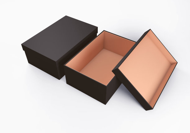 黑盒子，盖子打开，里面是硬纸板。三维渲染图片下载