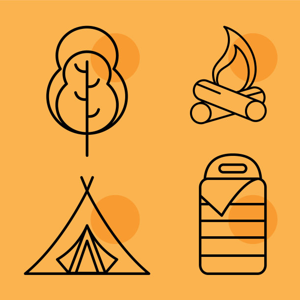 捆绑四个黄色的露营集合图标图片下载