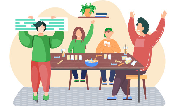 幸福的一家人围坐在桌前玩棋牌游戏图片下载